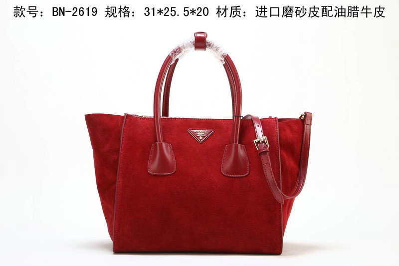 2014 Prada Suede Leather Tote Bag BN2619 red